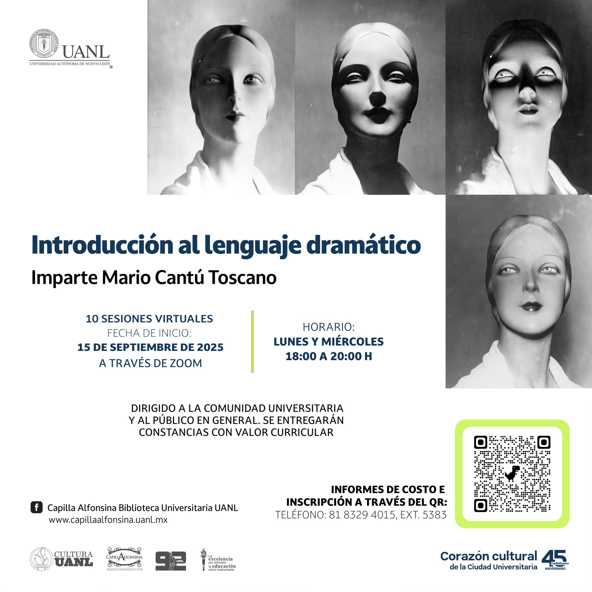 La Capilla Alfonsina Biblioteca Universitaria te invita a formar parte de sus cursos y talleres a iniciar este mes de septiembre.